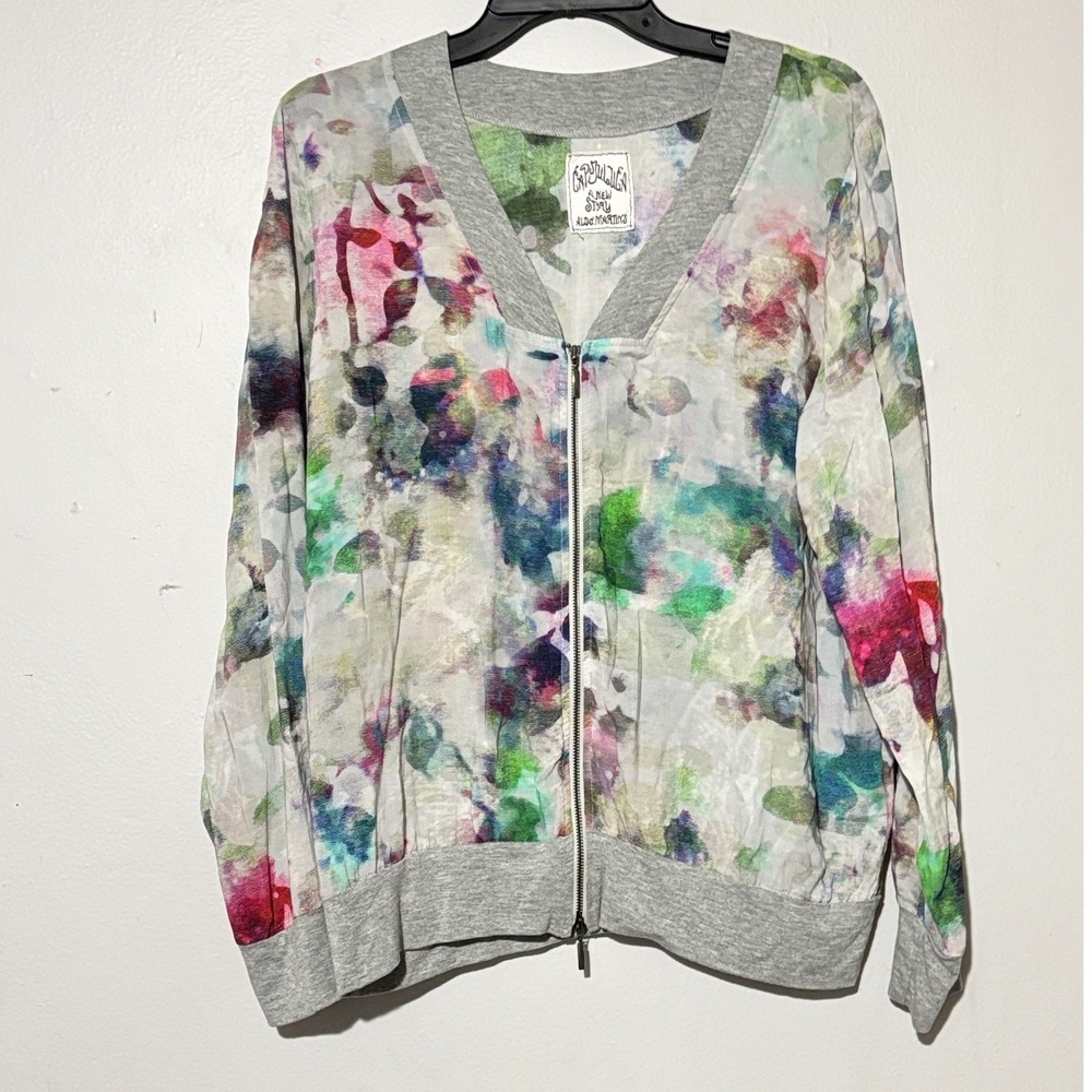 Aldo Martins Cap Juluca Floral Watercolor Zip Up Jacket semi sheer Sz 12 Spain - Picture 7 of 10